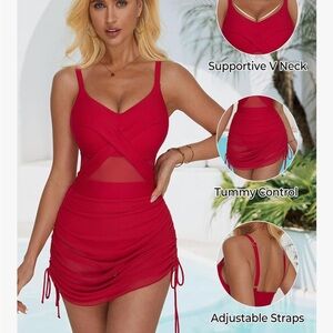 Elegant Red V-Neck Swimsuit